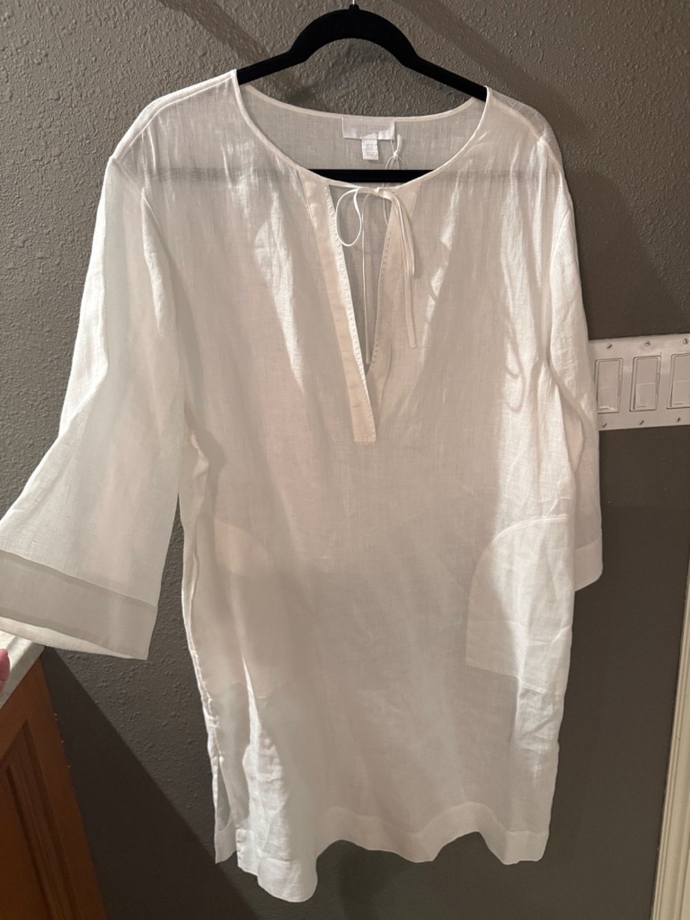 Women's White Tie-Neck Swim Coverup Tunic - Lightweight Beach Layer